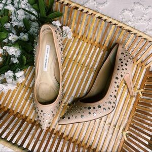 Diana Von Furstenberg Nude Silver Studded Heels sz 7.5